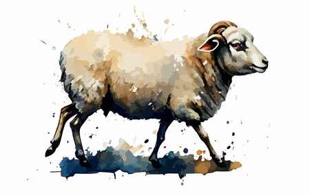 Sheep. Digital watercolor painting on white background. Vector illustrationのイラスト素材