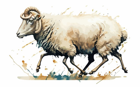 Sheep on the white background. Watercolor illustration. Vector.のイラスト素材