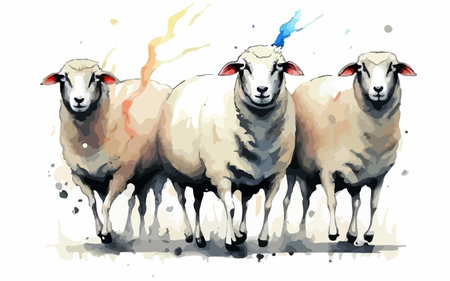 Sheep on white background. Digital watercolor painting. Vector illustrationのイラスト素材