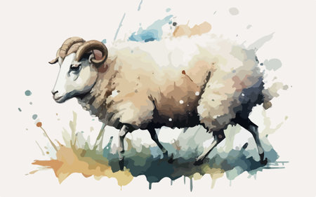 Sheep in watercolor style. Digital painting. Vector illustration.のイラスト素材