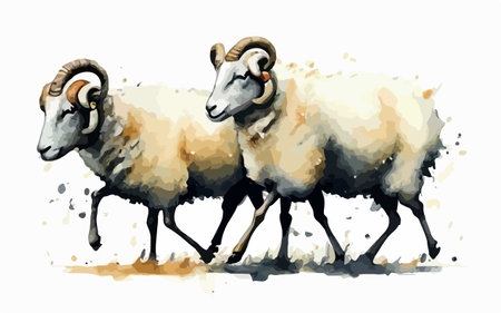 Sheep in watercolor style. Hand drawn illustration. Vector.のイラスト素材