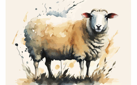 Sheep in the field. Watercolor hand drawn illustration. Vector.のイラスト素材