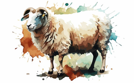 Sheep in watercolor splashes. Watercolor illustration. Vector.のイラスト素材