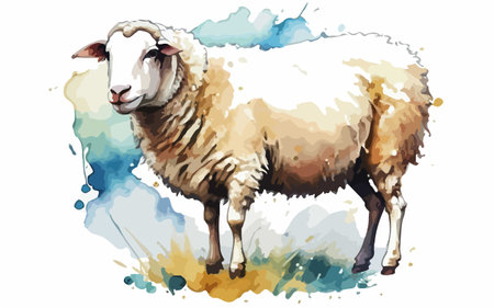 Sheep in watercolor style on white background. Vector illustration.のイラスト素材