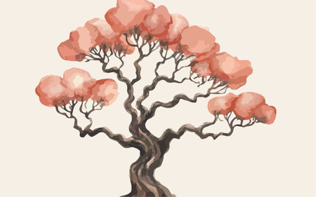 Illustration of a tree with red leaves in the style of watercolorのイラスト素材