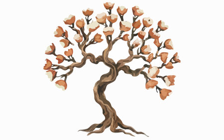 Tree with flowers on white background. Vector illustration of a blossoming tree.のイラスト素材