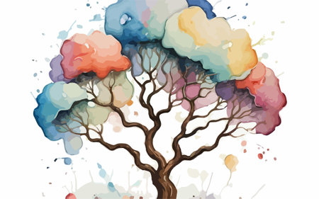 Watercolor tree in the style of watercolor painting. Vector illustration.のイラスト素材
