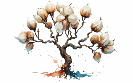 Cotton tree in watercolor style. Vector illustration for your designのイラスト素材