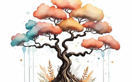 Autumn tree in the style of watercolor. Vector illustration.のイラスト素材