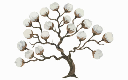 Cotton tree isolated on white background. Hand drawn vector illustration.のイラスト素材