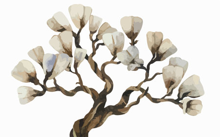 Hand drawn watercolor illustration of a branch of white magnolia.のイラスト素材