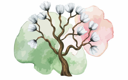 Illustration of a stylized tree with flowers on a white backgroundのイラスト素材