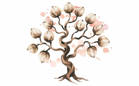 Cherry blossom tree isolated on white background. Watercolor hand drawn illustrationのイラスト素材