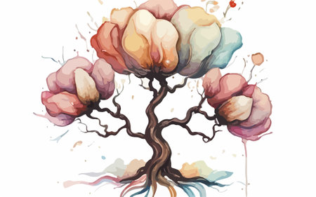 Illustration of a tree with flowers in the style of watercolorのイラスト素材