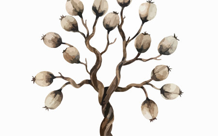 Watercolor chestnut tree isolated on white background. Hand drawn illustration.のイラスト素材