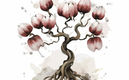 Pumpkin tree in watercolor style. Hand drawn vector illustration.のイラスト素材
