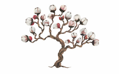 Cotton tree isolated on white background. Watercolor hand drawn illustrationのイラスト素材
