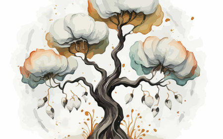 Autumn tree with falling leaves. Vector illustration in watercolor style.のイラスト素材