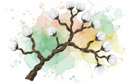 Cherry blossom branch with watercolor splashes. Vector illustration.のイラスト素材