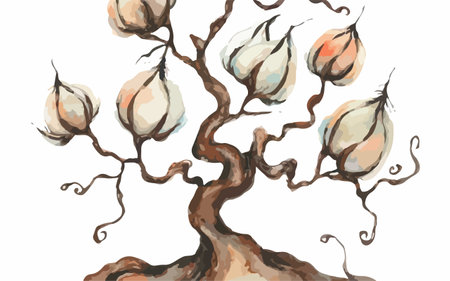 Hand drawn watercolor tree isolated on white background. Vector illustration.のイラスト素材