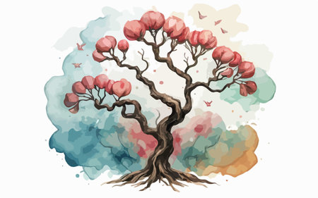 Illustration of a tree in the watercolor style. Vector illustration.のイラスト素材