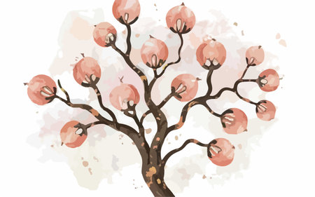 Autumn tree with red apples on white background. Vector illustration.のイラスト素材