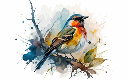 Illustration of a bird on a background of watercolor splashesのイラスト素材