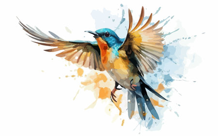 Watercolor hand drawn illustration of a swallow bird with wings spread.のイラスト素材