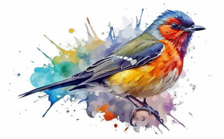 Watercolor illustration of a bird on a white background with splashesのイラスト素材