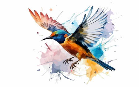 Beautiful bird on watercolor splashes background. Vector illustration.のイラスト素材
