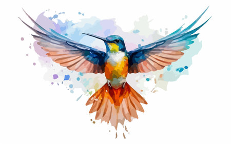Hummingbird with colorful watercolor splashes. Vector illustration.のイラスト素材