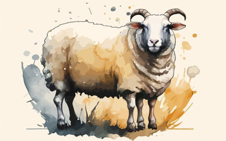 Sheep in watercolor style. Hand drawn sketch. Vector illustration.のイラスト素材