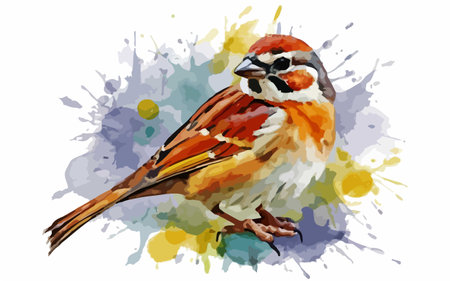 Sparrow on watercolor background. Hand drawn vector illustration.のイラスト素材
