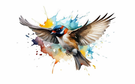 Watercolor swallow isolated on white background. Hand drawn vector illustration.のイラスト素材