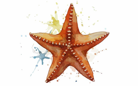 Illustration of a starfish with watercolor splashes on a white backgroundのイラスト素材