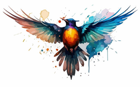 Flying bird with colorful splashes on white background. Vector illustration.のイラスト素材
