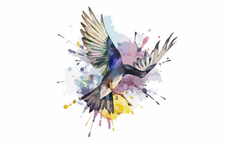 Watercolor vector illustration of a flying pigeon on a white background.のイラスト素材