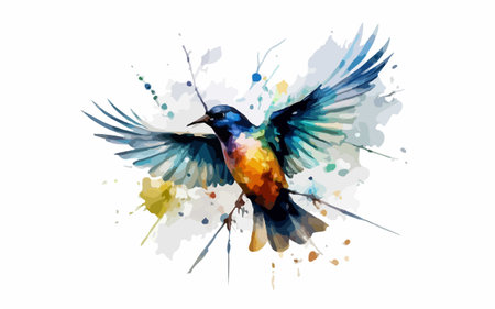 Watercolor illustration of a flying bird. Hand drawn vector illustration.のイラスト素材