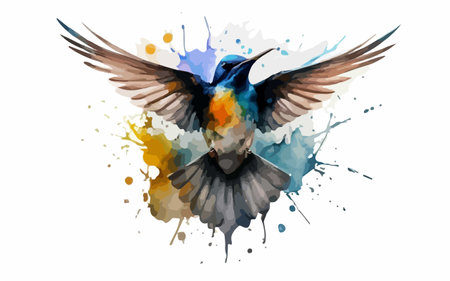 Illustration of a flying bird with a multicolored splashesのイラスト素材