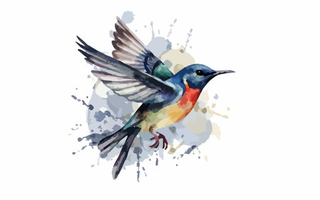 Watercolor illustration of a starling on a white background with splashesのイラスト素材