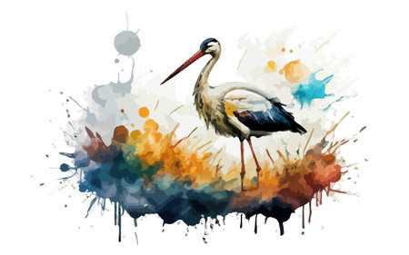 Watercolor stork on abstract watercolor background. Vector illustration.のイラスト素材