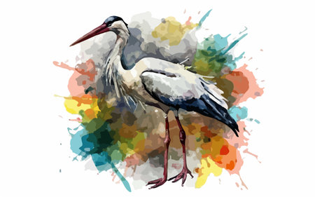 Watercolor stork on a watercolor background. Vector illustration.のイラスト素材