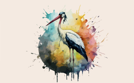 Watercolor stork on a watercolor background. Vector illustration.のイラスト素材