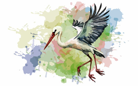 Stork on watercolor background. Vector illustration of a stork.のイラスト素材