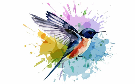 Swallow bird on splashes watercolor background. Vector illustration.のイラスト素材