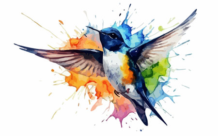 Watercolor hummingbird isolated on white background. Hand drawn vector illustration.のイラスト素材