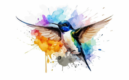 Hummingbird on watercolor splashes background. Vector illustration.のイラスト素材