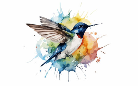 Watercolor hand drawn hummingbird isolated on white background. Vector illustration.のイラスト素材