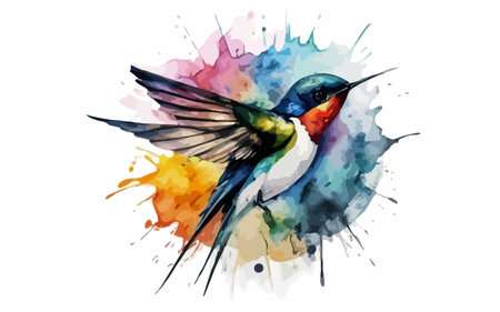 Watercolor swallow on watercolor splashes background. Vector illustration.のイラスト素材