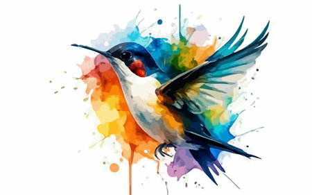 Illustration of a swallow bird with watercolor splashes in the backgroundのイラスト素材